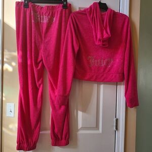 Juicy Couture Vixen Pink Terry Tracksuit 2 pieces Jacket and Joggers size L